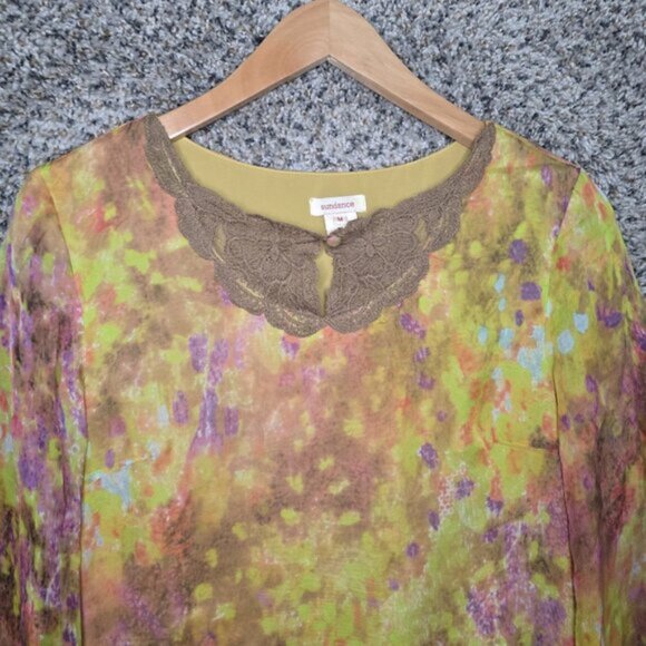 Sundance Top Womens‎ Medium Brown Keyhole Neck Blouse Silk Casual Ladies - Picture 4 of 7